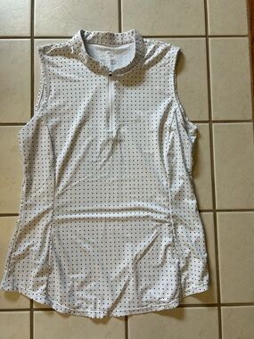 Sleeveless White Polka Dot Zip-Front Golf Top